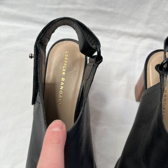 Loeffler Randall Black Leather Peep toe Block Heeled Sandals 9.5 B - Picture 2 of 13
